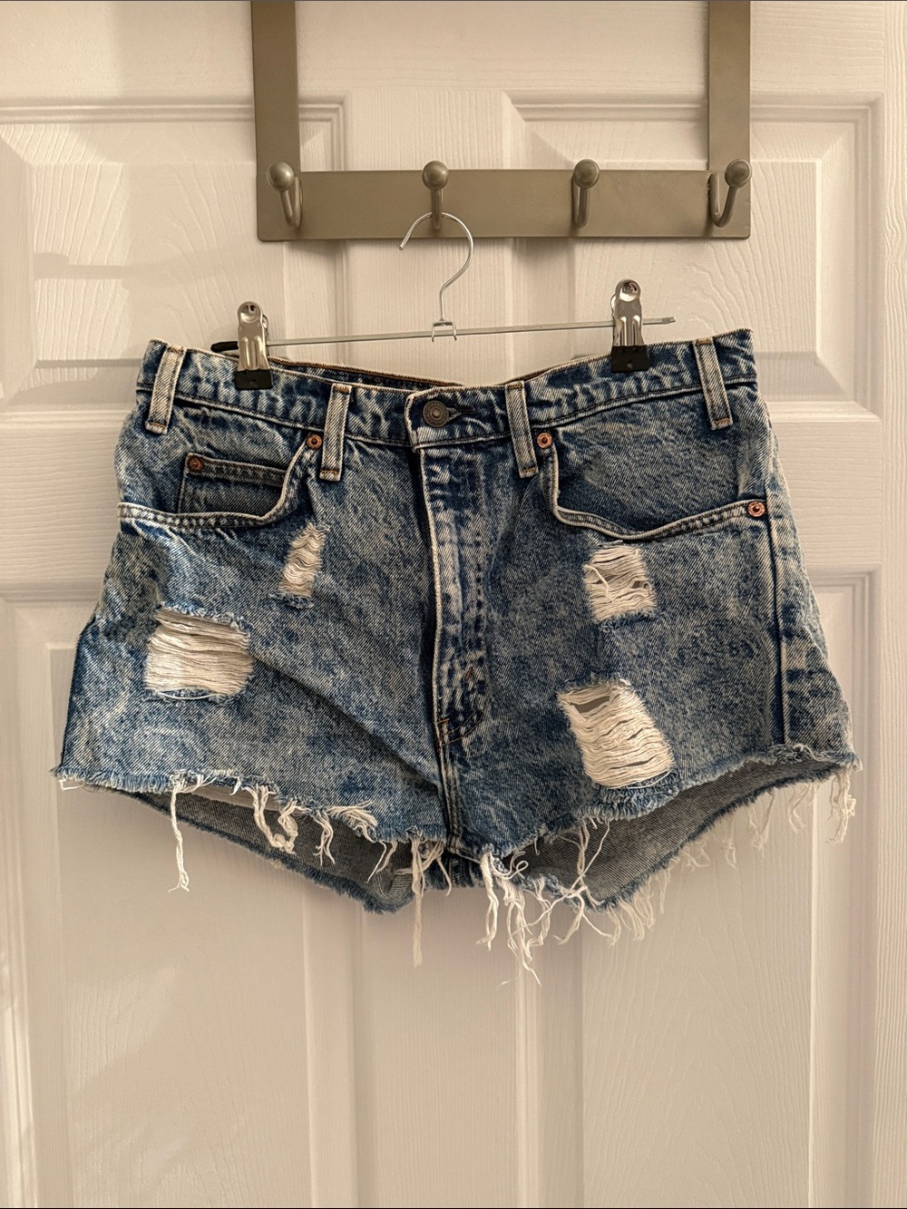 Levi's Acid-Wash Blue Distressed Denim Shorts